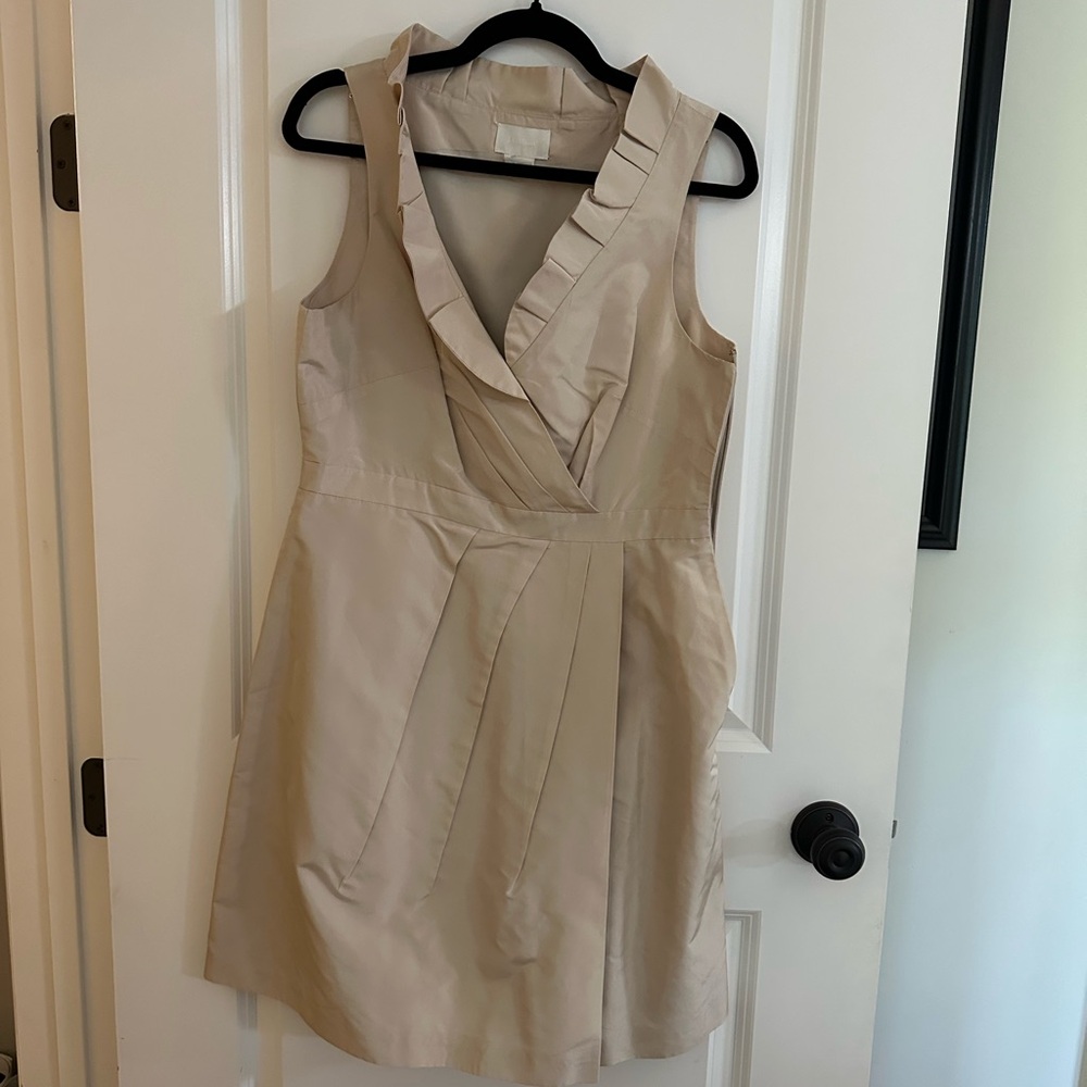 J. Crew Beige Ruffle V-Neck Mini Dress